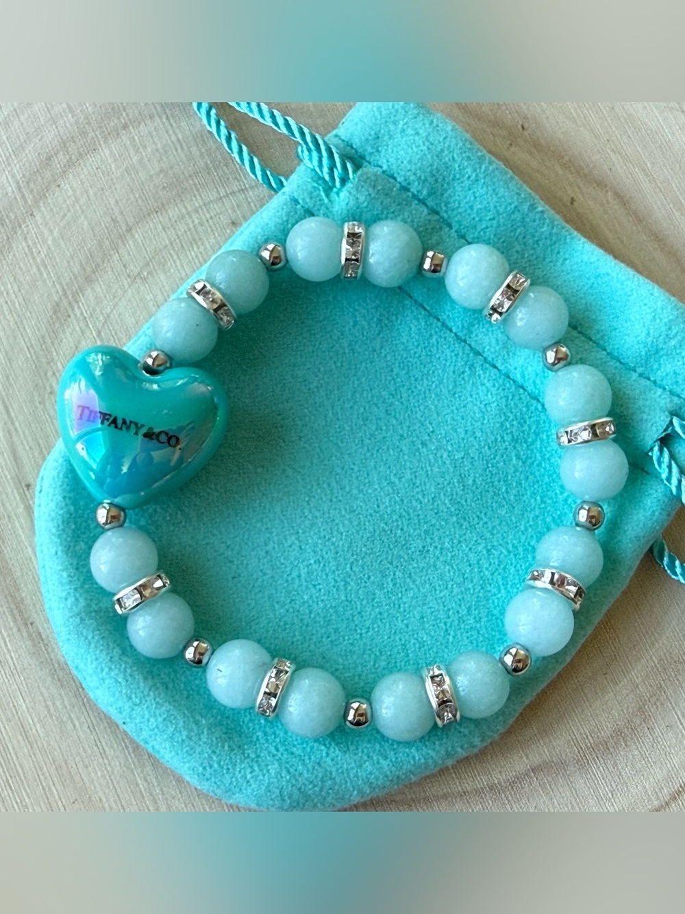 Tiffany & Co. Print Heart Bead Bracelet with Aquamarine beads - Picture 3 of 4